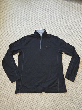 Eddie Bauer Black and Gray Quarter-Zip Travex Pullover